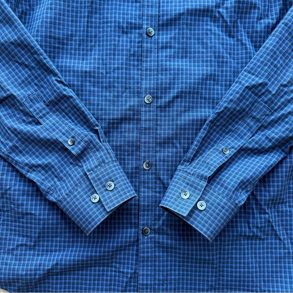 Calvin Klein Men’s Slim Fit & Non-Iron Button Down Blue & Navy Plaid Dress Shirt - Picture 5 of 7
